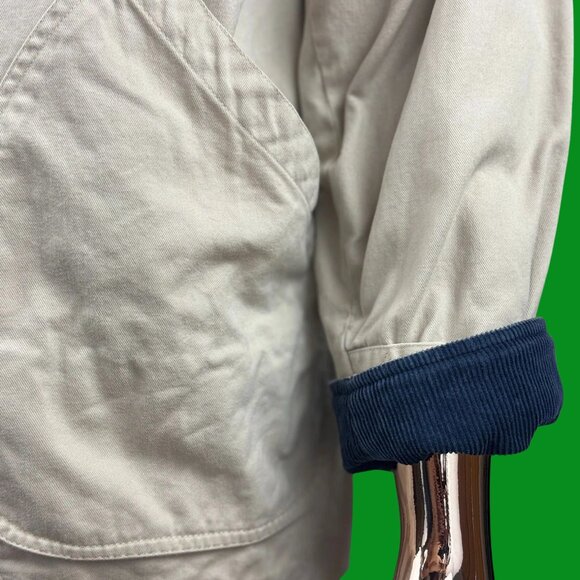 VTG Architect Chore Coat Beige Canvas Work Jacket Navy Corduroy Collar - Picture 6 of 7